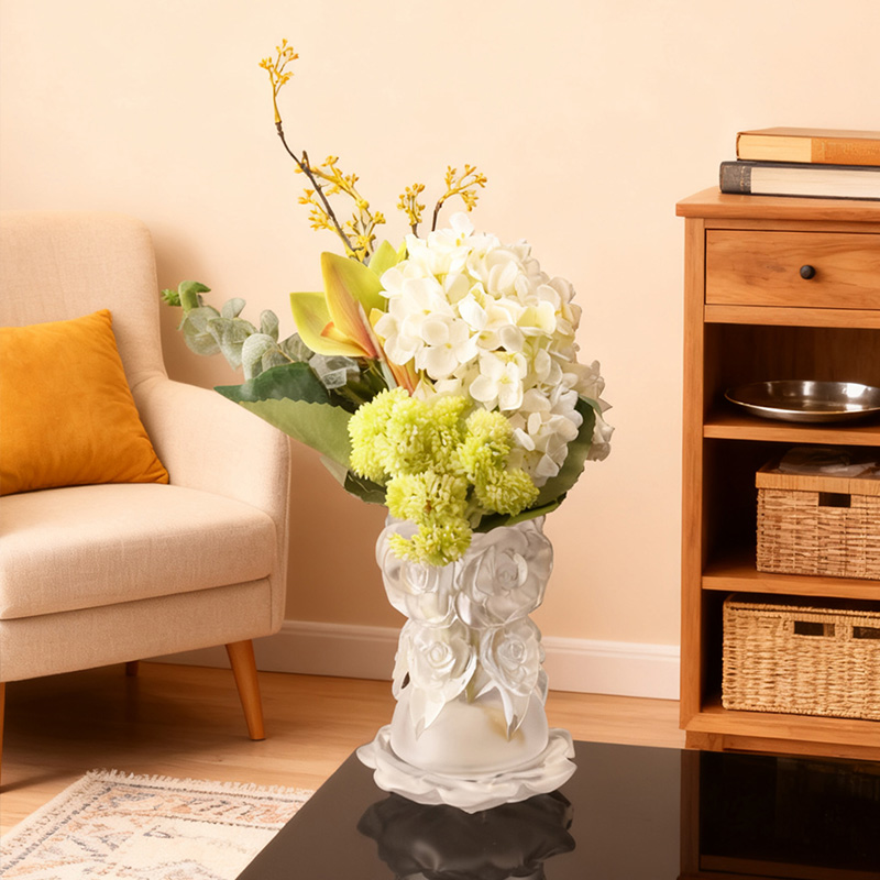 عملية صب الشمع المفقود زجاج ديكور المنزل مزهرية زجاج كريستال “مزهرية ورد”