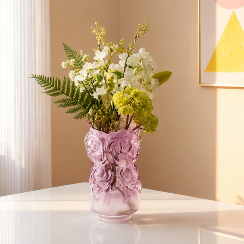 عملية صب الشمع المفقود زجاج ديكور المنزل مزهرية زجاج كريستال “مزهرية ورد”