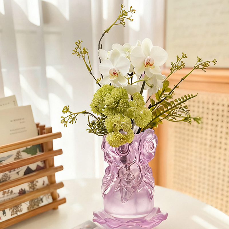 عملية صب الشمع المفقود زجاج ديكور المنزل مزهرية زجاج كريستال “مزهرية ورد”