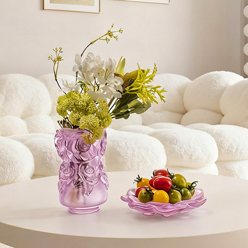 عملية صب الشمع المفقود زجاج ديكور المنزل مزهرية زجاج كريستال “مزهرية ورد”