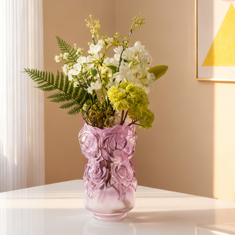 عملية صب الشمع المفقود زجاج ديكور المنزل مزهرية زجاج كريستال “مزهرية ورد”