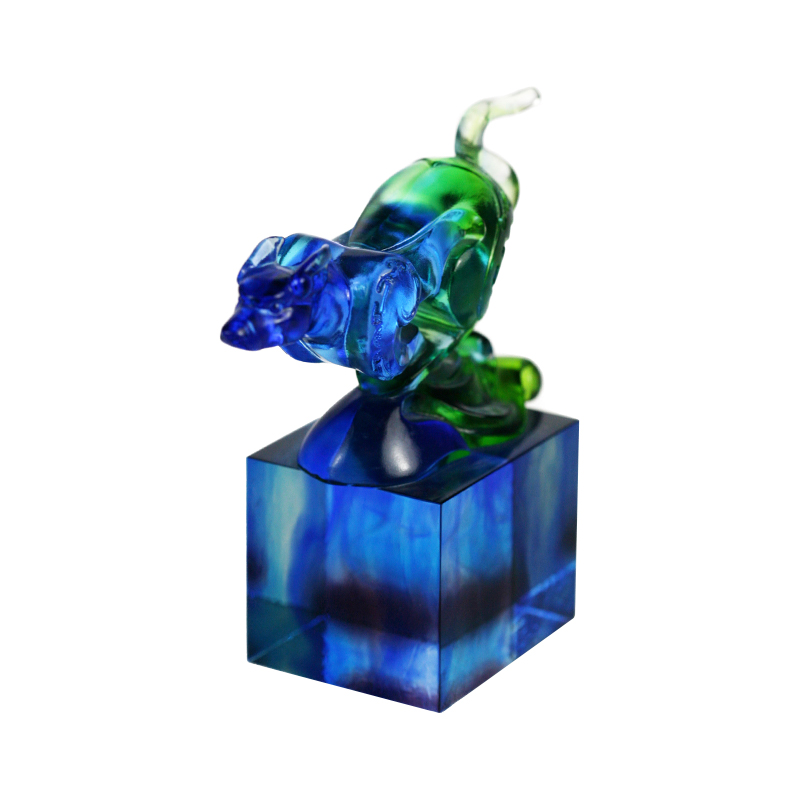 زخرفة ختم زجاجي كلاسيكي باللون الأزرق والأخضر