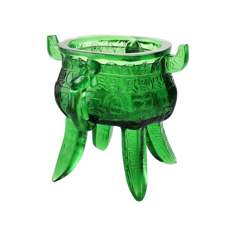 حامل ثلاثي من الزجاج والكريستال باللون الأخضر الزمردي مع مقابض على شكل الأذن