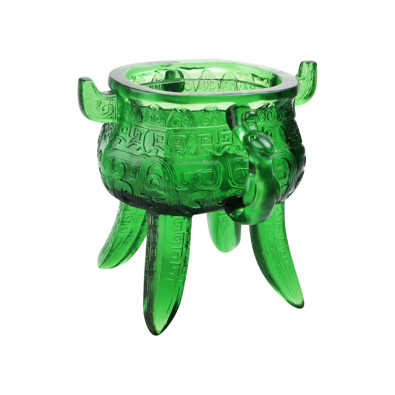 حامل ثلاثي من الزجاج والكريستال باللون الأخضر الزمردي مع مقابض على شكل الأذن