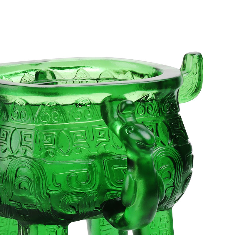 حامل ثلاثي من الزجاج والكريستال باللون الأخضر الزمردي مع مقابض على شكل الأذن