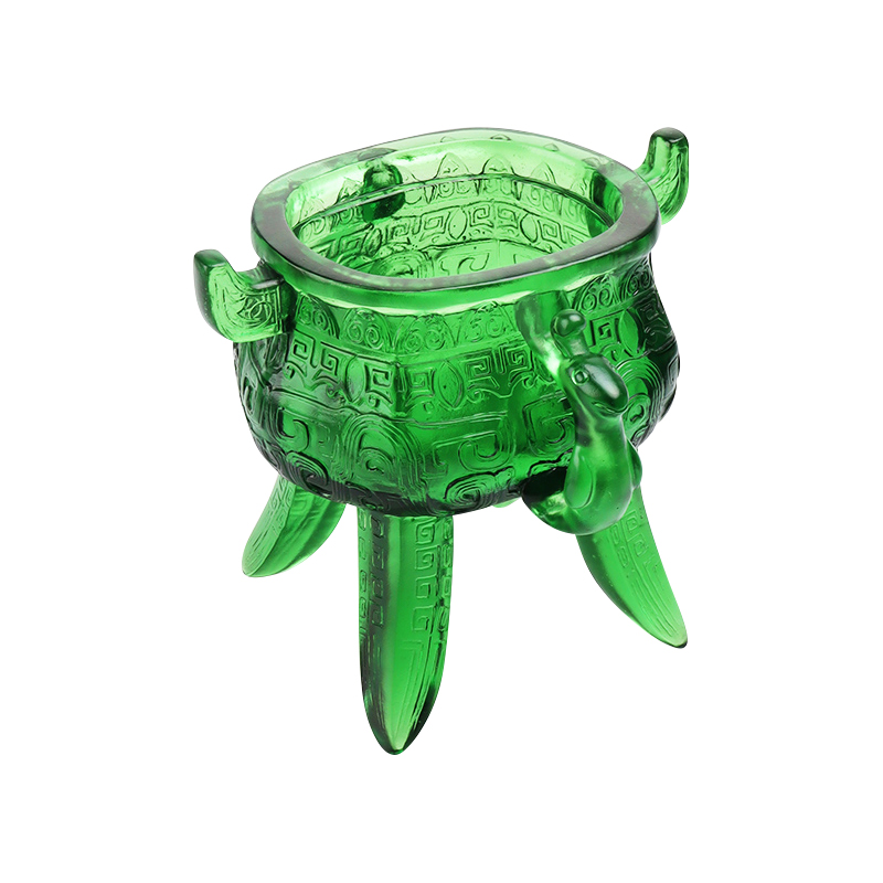 حامل ثلاثي من الزجاج والكريستال باللون الأخضر الزمردي مع مقابض على شكل الأذن