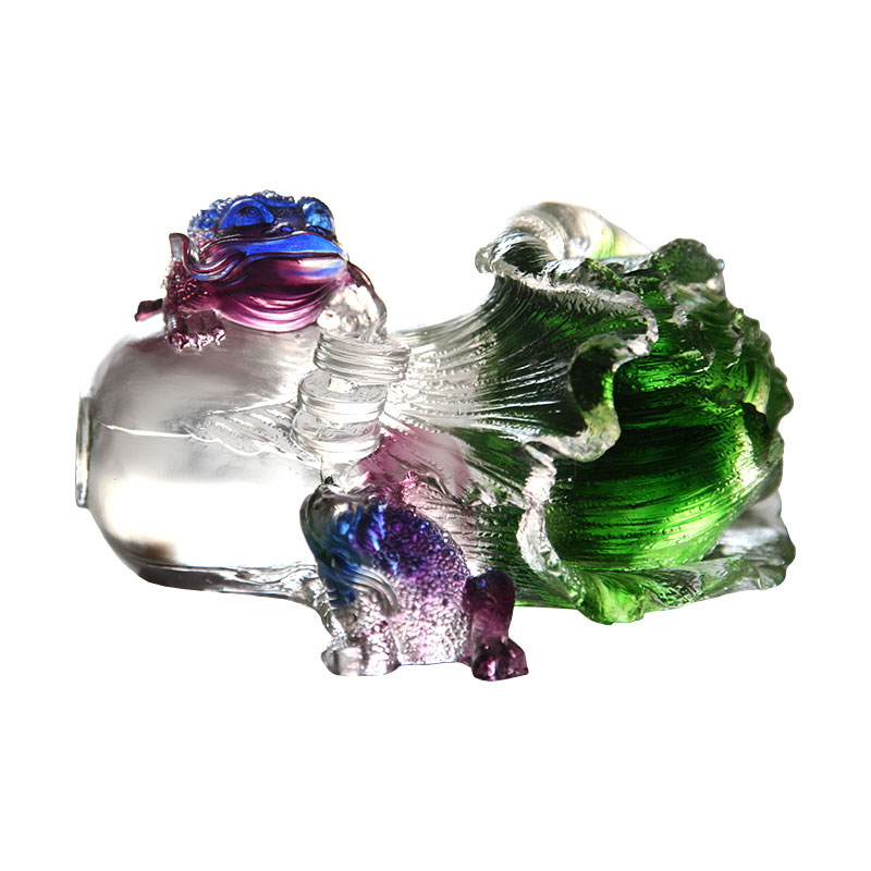 الحلي النحت الضفدع الذهبي والزجاج والكريستال