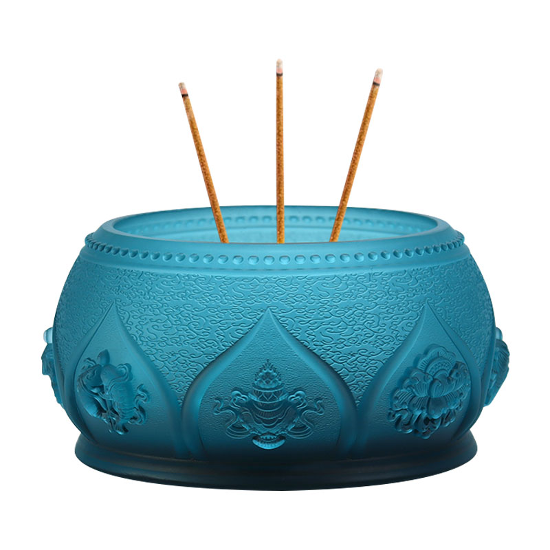 الأزرق الملكي ثمانية رموز الميمون البوذية عروض الزجاج الكريستال