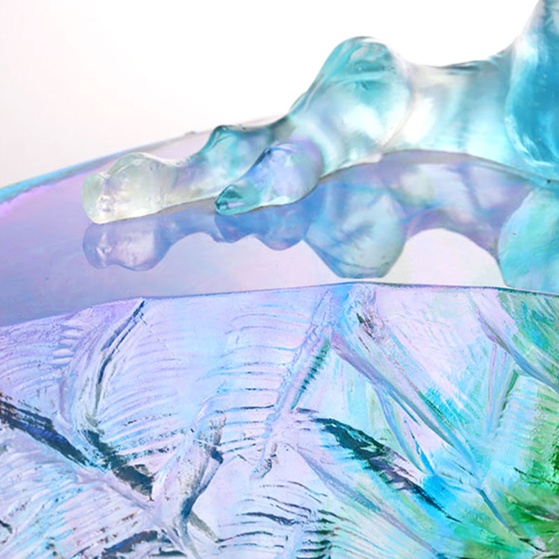 وعاء فاكهة زجاجي كريستالي مزين بطيور