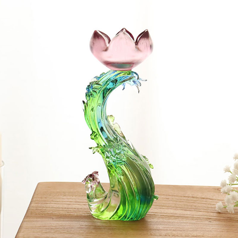 شمعدان زجاجي كريستالي على شكل زهرة اللوتس