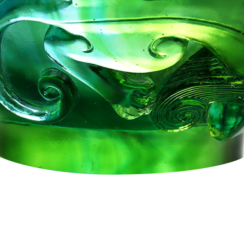 طبق فاكهة زجاجي أخضر شفاف