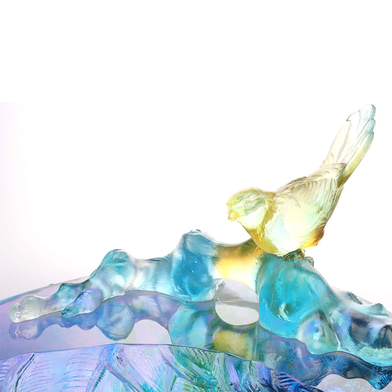 وعاء فاكهة زجاجي كريستالي مزين بطيور