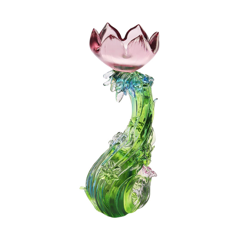 شمعدان زجاجي كريستالي على شكل زهرة اللوتس