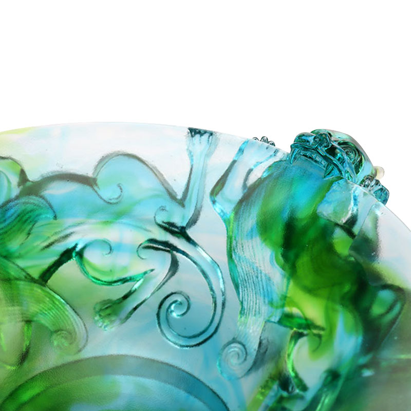 طبق فاكهة زجاجي أخضر شفاف