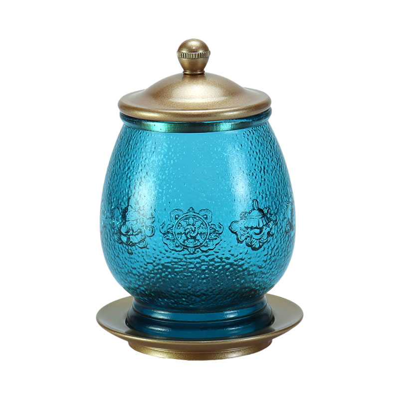 الأزرق الملكي ثمانية رموز الميمون البوذية عروض الزجاج الكريستال