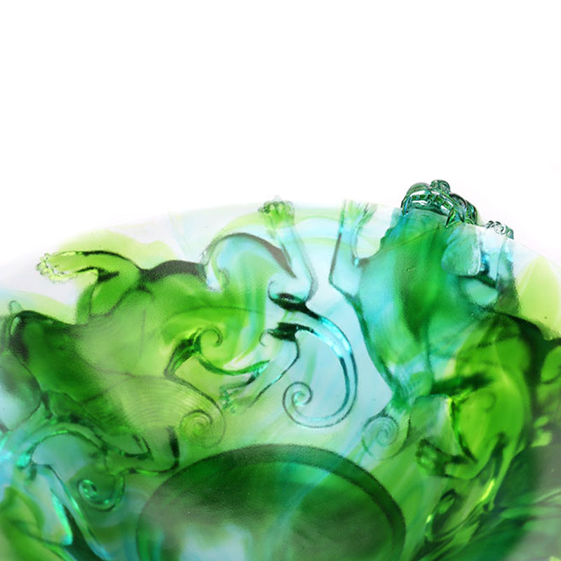 طبق فاكهة زجاجي أخضر شفاف