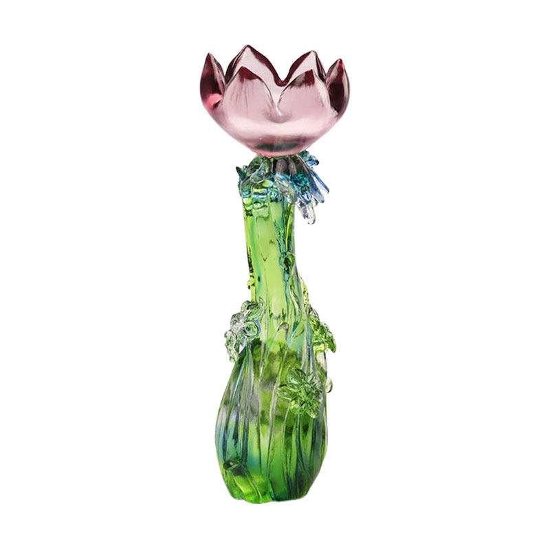 شمعدان زجاجي كريستالي على شكل زهرة اللوتس