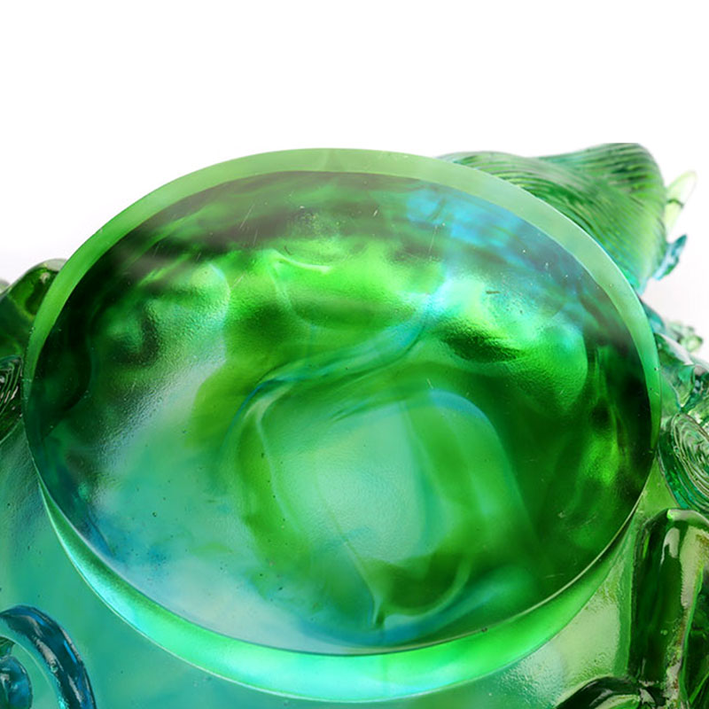 طبق فاكهة زجاجي أخضر شفاف