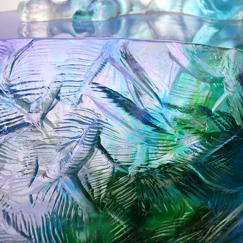 وعاء فاكهة زجاجي كريستالي مزين بطيور