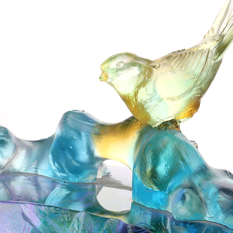 وعاء فاكهة زجاجي كريستالي مزين بطيور