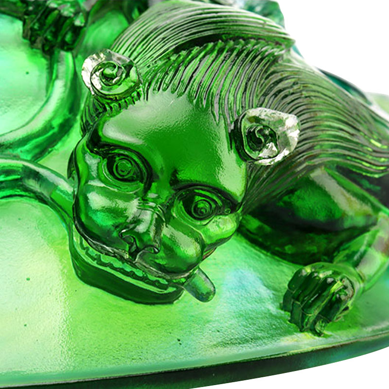 طبق فاكهة زجاجي أخضر شفاف