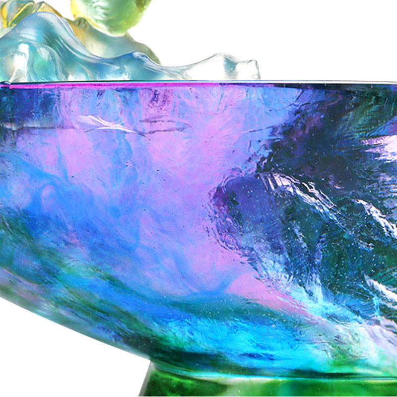 وعاء فاكهة زجاجي كريستالي مزين بطيور