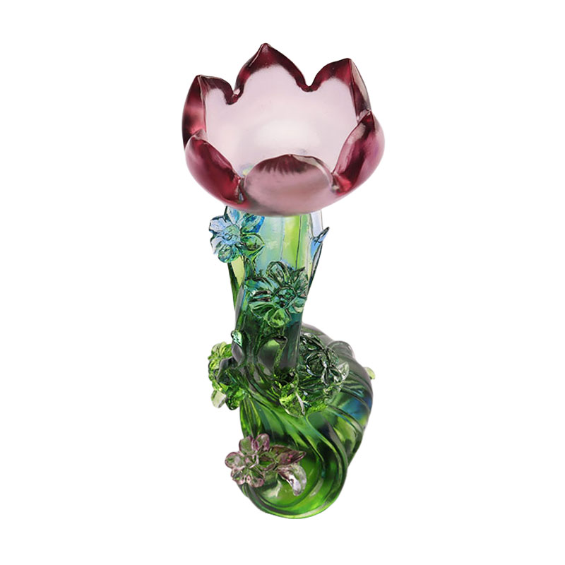 شمعدان زجاجي كريستالي على شكل زهرة اللوتس