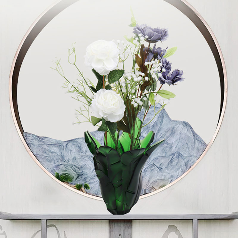 ديكور المنزل مزهرية زجاجية من ورق الموز الأخضر