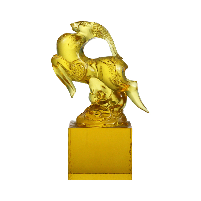 ختم كريستال زجاجي ذهبي شفاف على شكل خروف