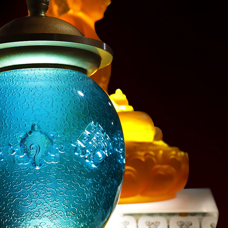 الأزرق الملكي ثمانية رموز الميمون البوذية عروض الزجاج الكريستال