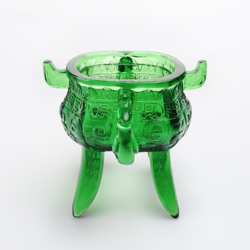 حامل ثلاثي من الزجاج والكريستال باللون الأخضر الزمردي مع مقابض على شكل الأذن