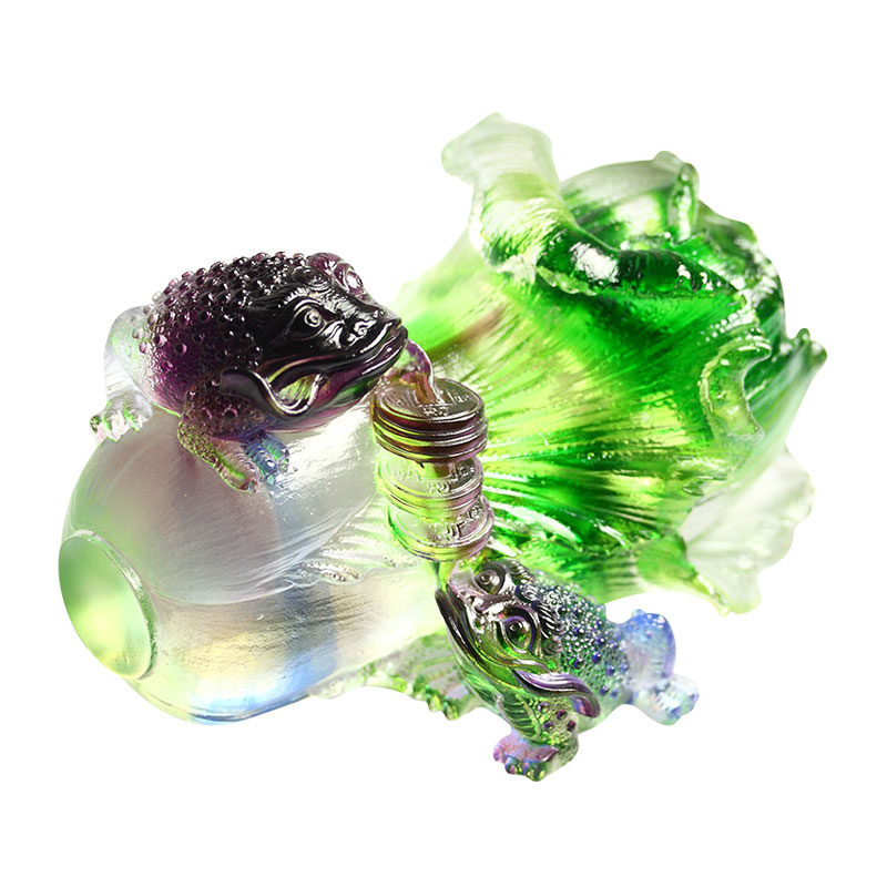 الحلي النحت الضفدع الذهبي والزجاج والكريستال