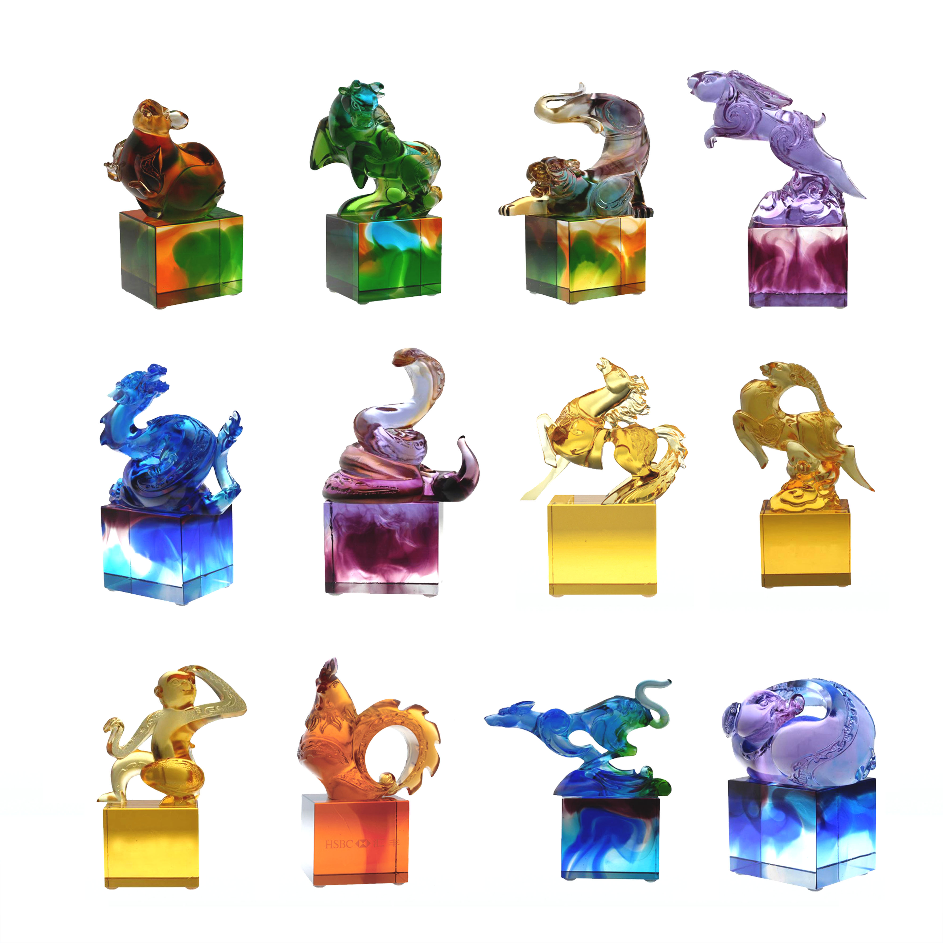 زخرفة ختم زجاجي كلاسيكي باللون الأزرق والأخضر